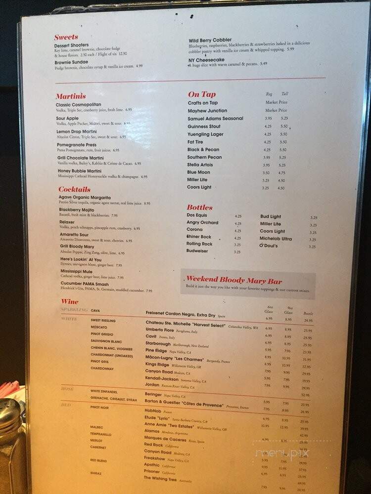 The grill menu shop columbus ms