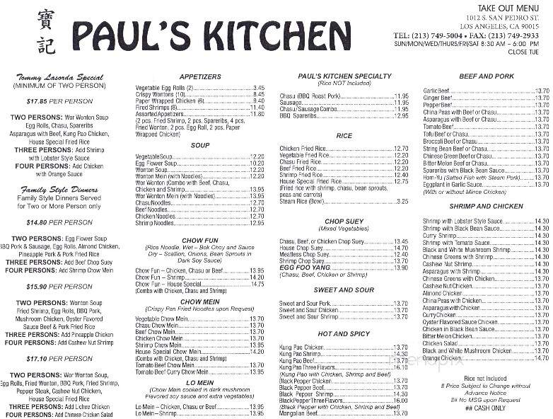Paul's Kitchen - Los Angeles, CA menu_pic