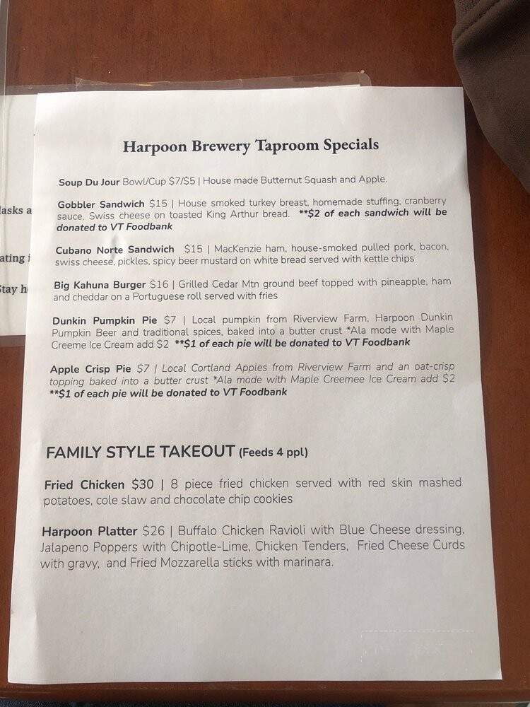 Harpoon Brewery - Windsor, VT menu_pic