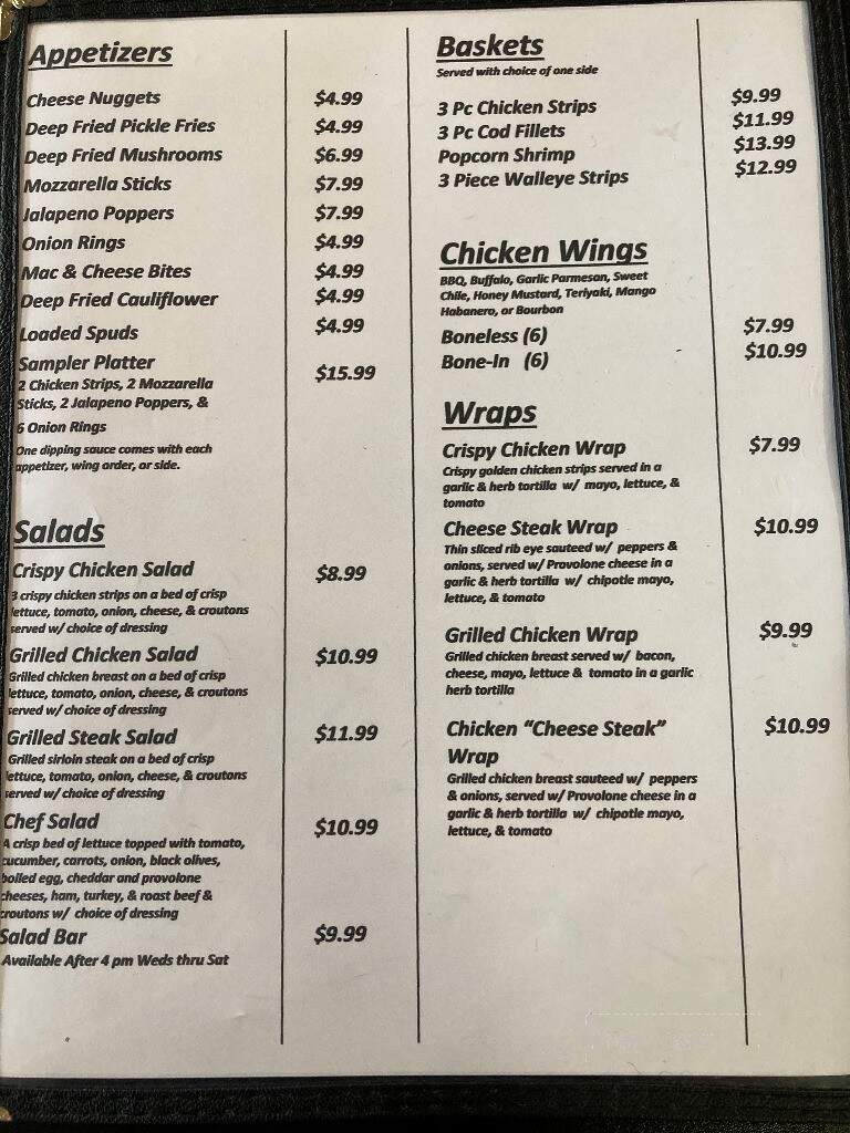 Downtowner Bar & Steakhouse - Napoleon, ND menu_pic