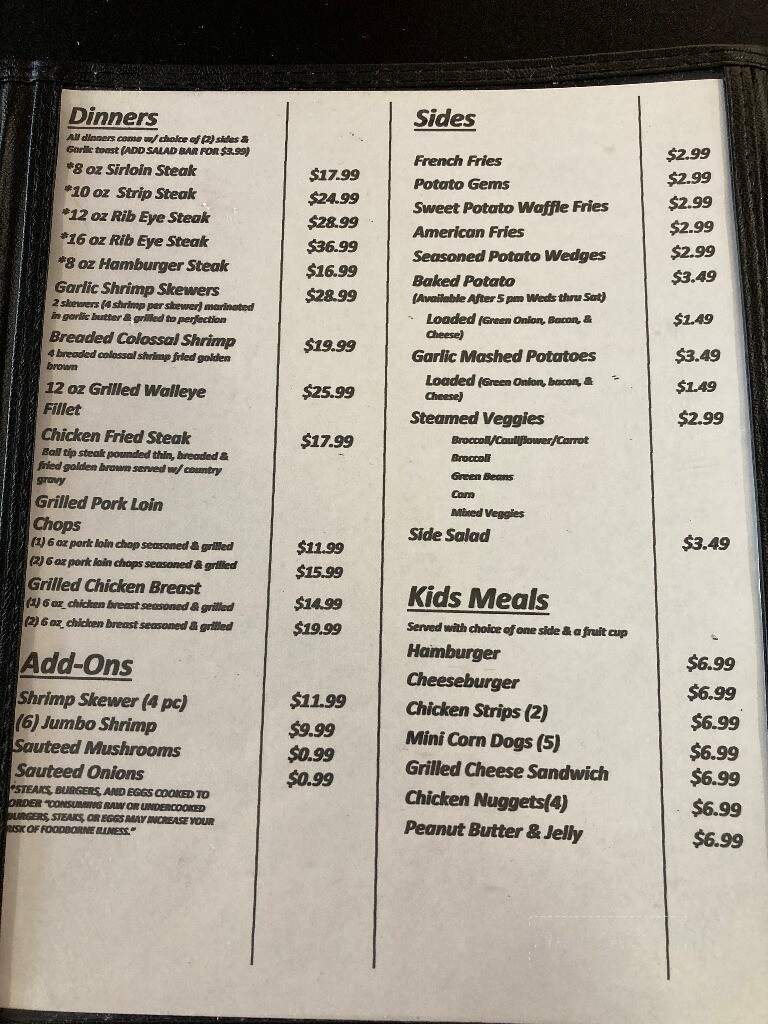 Downtowner Bar & Steakhouse - Napoleon, ND menu_pic