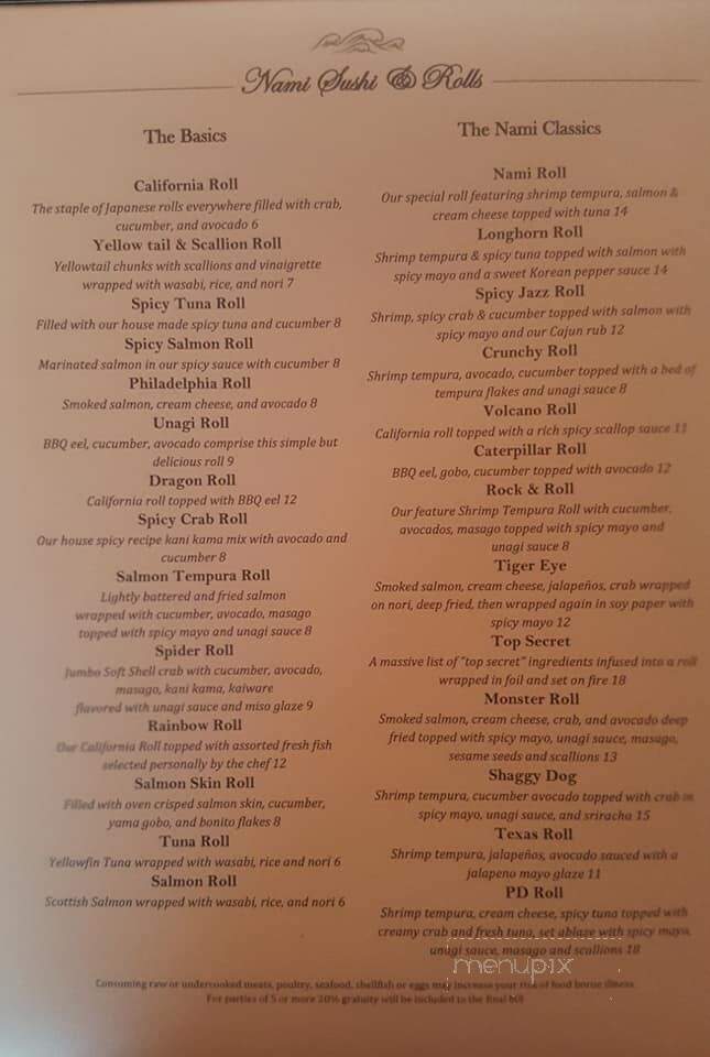 Nami's Japanese Steak & Sushi - Killeen, TX menu_pic