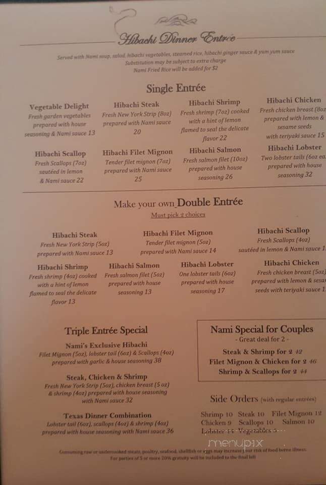 Nami's Japanese Steak & Sushi - Killeen, TX menu_pic