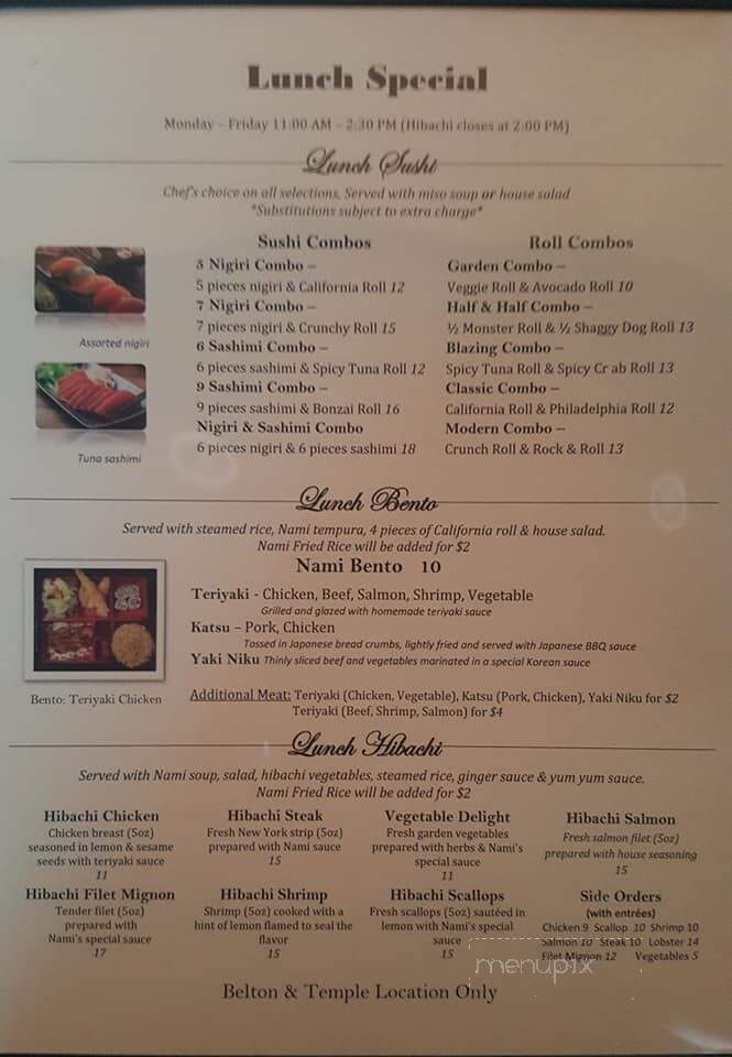 Nami's Japanese Steak & Sushi - Killeen, TX menu_pic