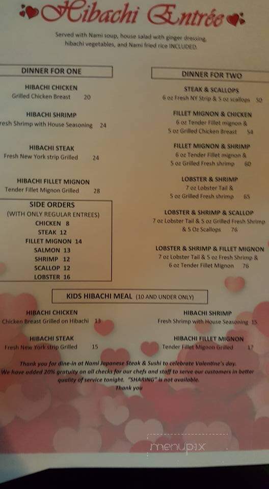 Nami's Japanese Steak & Sushi - Killeen, TX menu_pic