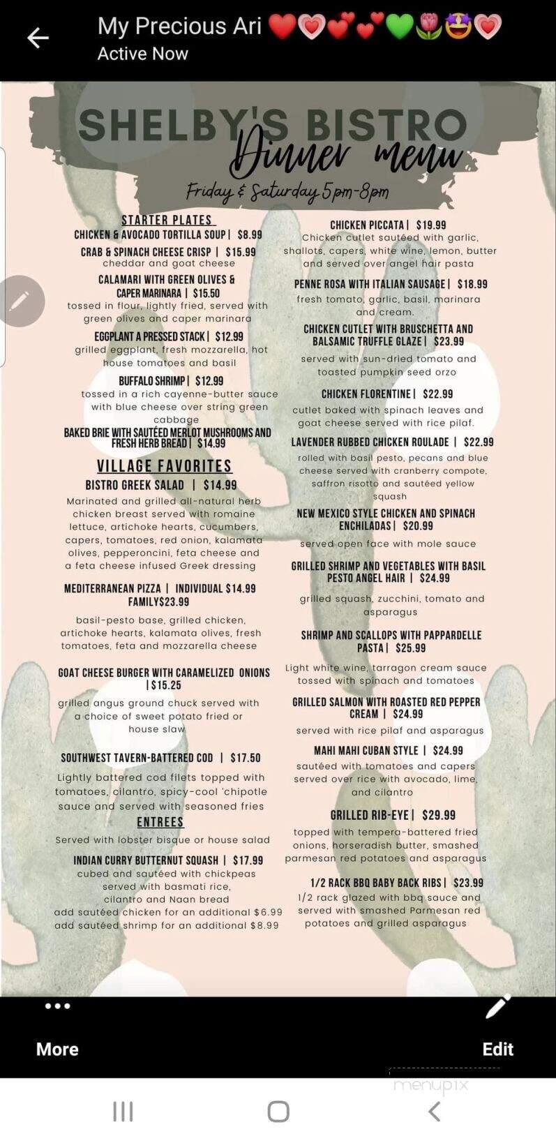 Shelby's Bistro - Tubac, AZ menu_pic