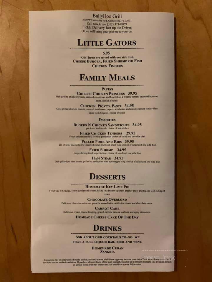 Ballyhoo Grill - Gainesville, FL menu_pic