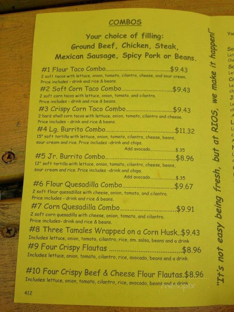 Rios Mexican Food - New Buffalo, MI menu_pic