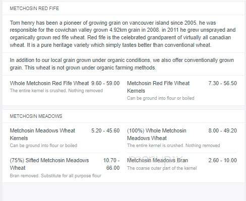 True Grain Organic Craft Bakery - Cowichan Valley, BC menu_pic