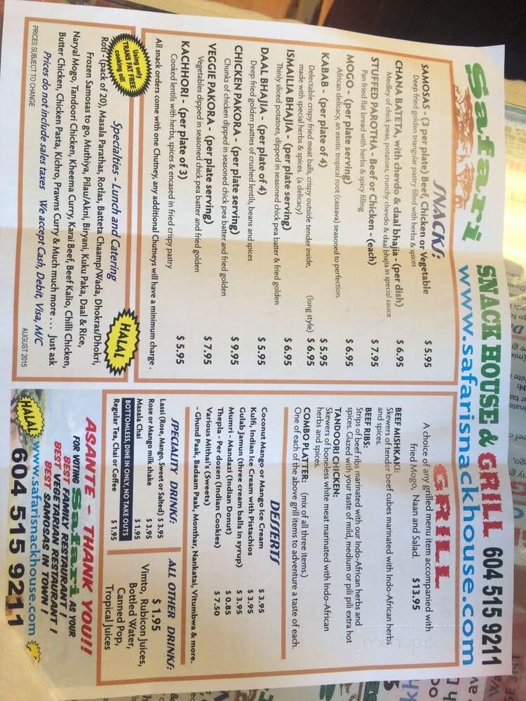 Safari Snackhouse - Burnaby, BC menu_pic