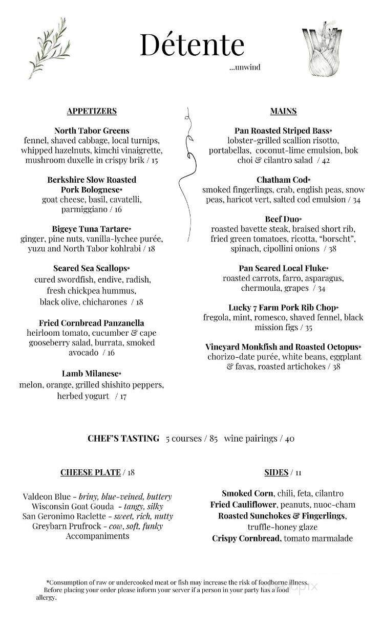 Detente Restaurant - Edgartown, MA menu_pic