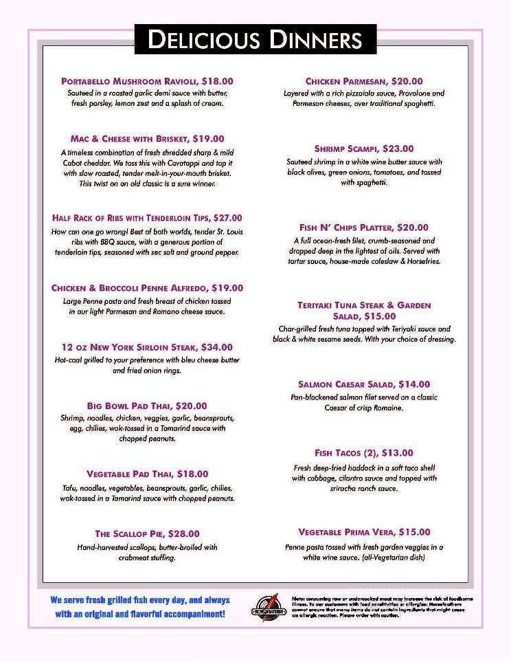 Horsefeathers - North Conway, NH menu_pic