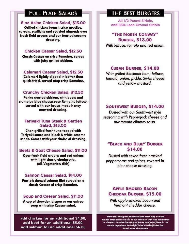 Horsefeathers - North Conway, NH menu_pic