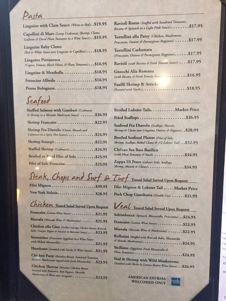 Patsy's Restaurant - Fairview, NJ menu_pic