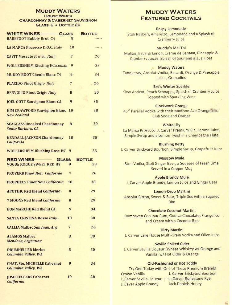 Muddy Waters Bar & Grill - Prescott, WI menu_pic