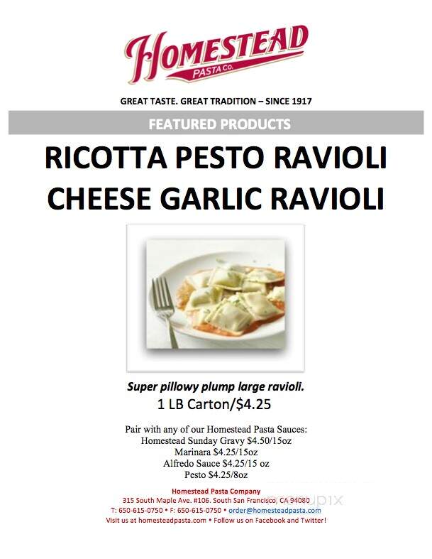 Homestead Ravioli Co - South San Francisco, CA menu_pic