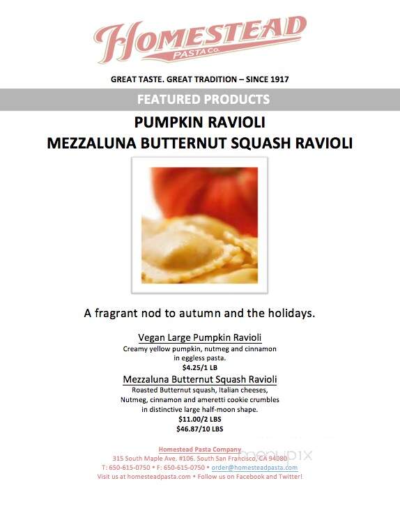 Homestead Ravioli Co - South San Francisco, CA menu_pic