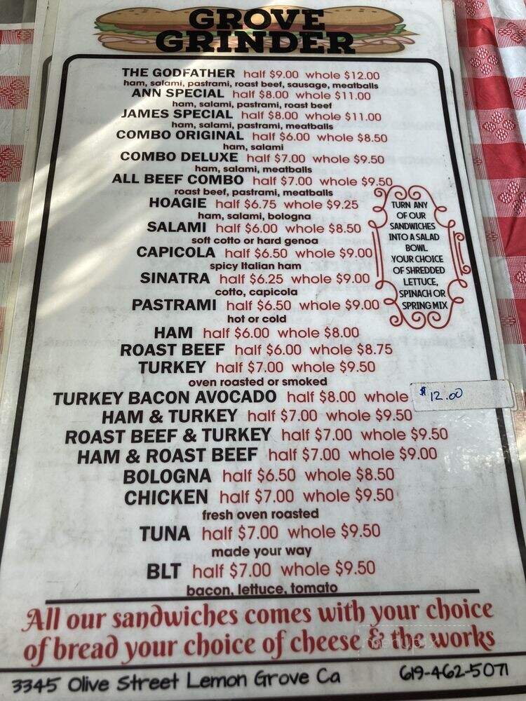 Grove Grinder - Lemon Grove, CA menu_pic