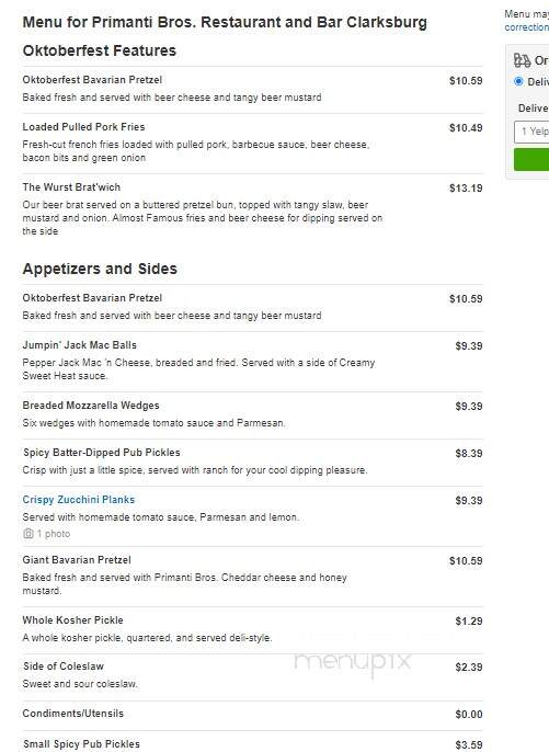 Primantis Bros - Clarksburg, WV menu_pic