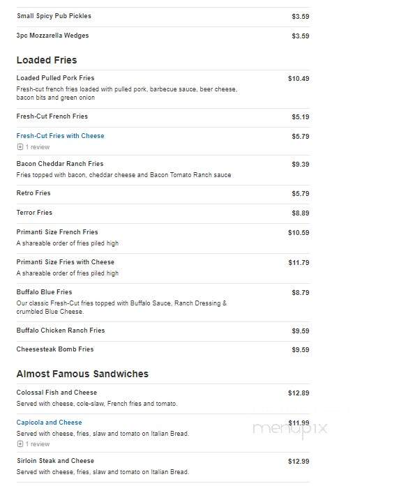 Primantis Bros - Clarksburg, WV menu_pic