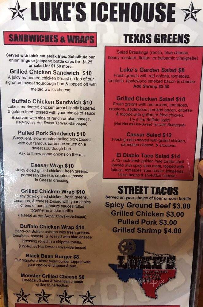 Luke's Icehouse - Nederland, TX menu_pic