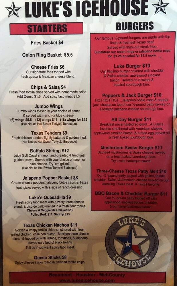 Luke's Icehouse - Nederland, TX menu_pic
