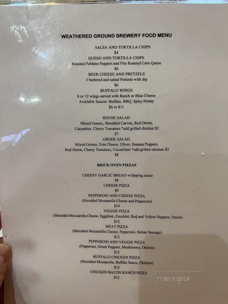 Weathered Ground Brewery - Ghent, WV menu_pic