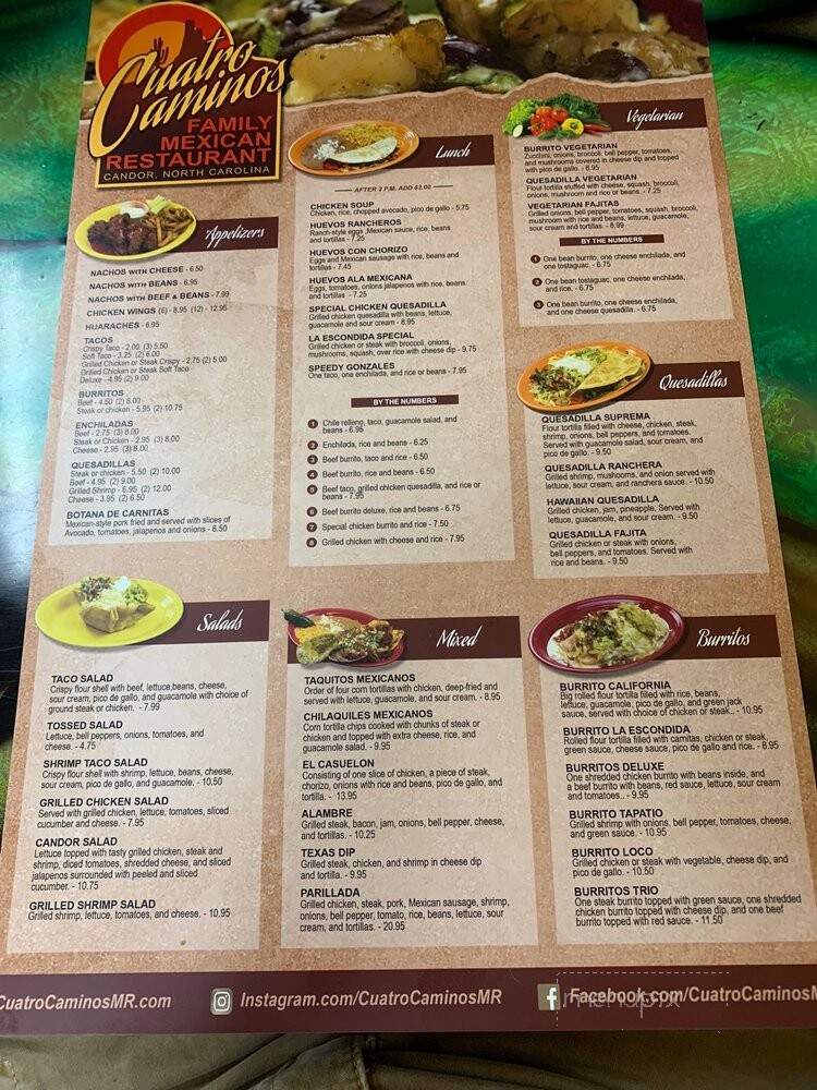 Cuatro Caminos Mexican Restaurant - Candor, NC menu_pic