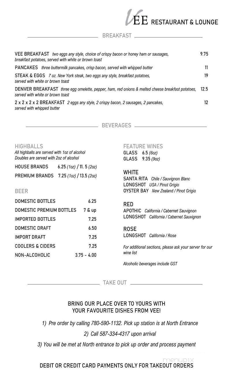 Vee Restaurant & Lounge - St Albert, AB menu_pic