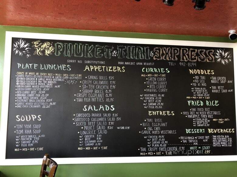 Phuket Thai Express - Honolulu, HI menu_pic