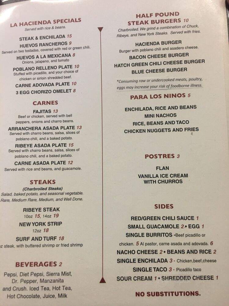 La Hacienda - Moriarty, NM menu_pic
