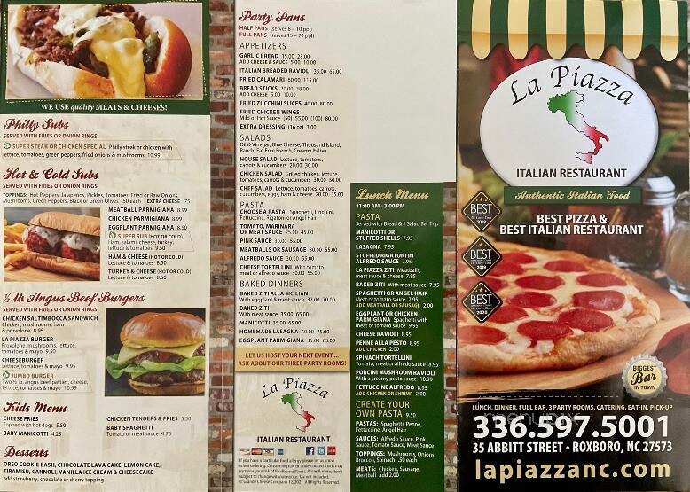 La Piazza Italian Restaurant & Bar - Roxboro, NC menu_pic