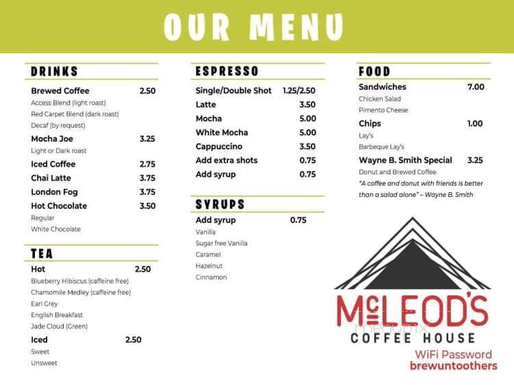 McLeod's Coffee House - Lexington, KY menu_pic