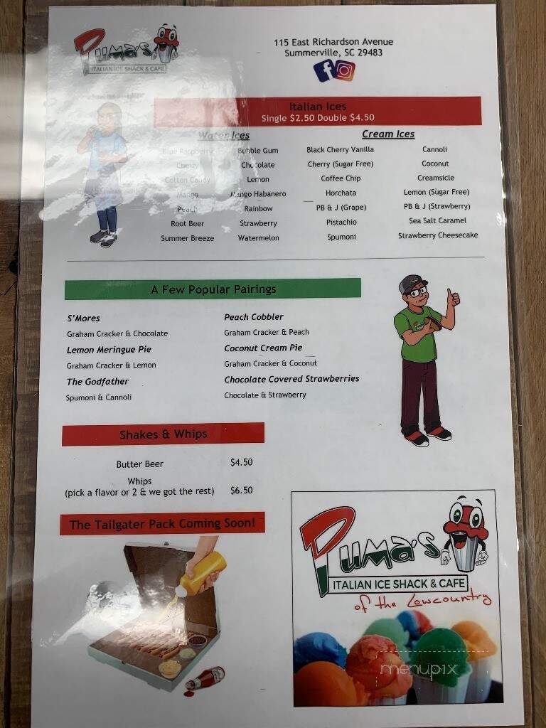 Puma's Italian Ice Shack - Summerville, SC menu_pic