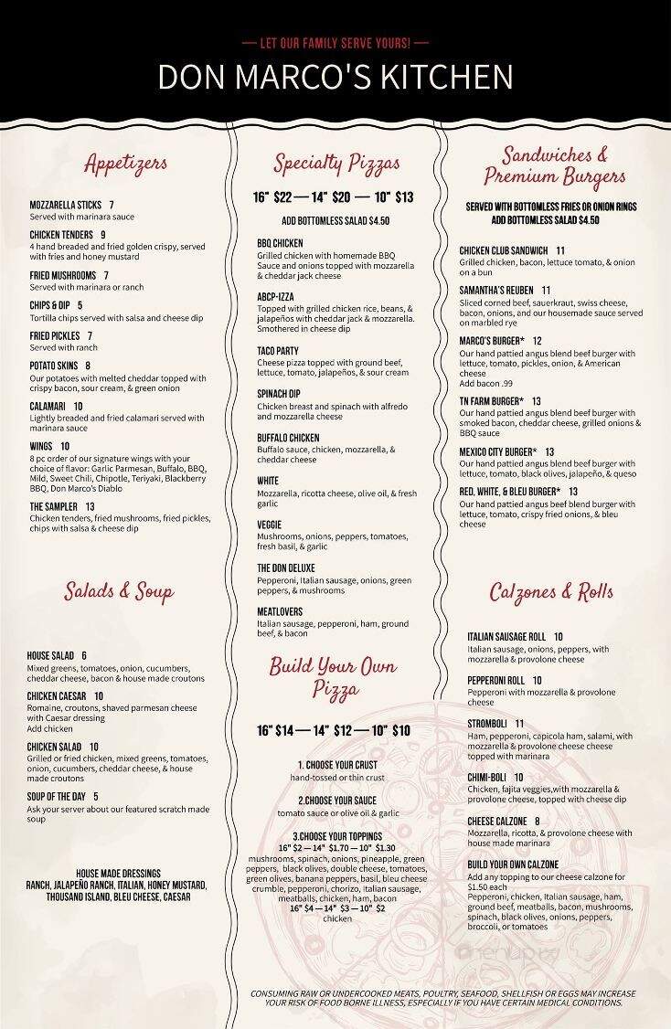 Don Marco's Kitchen - Sevierville, TN menu_pic