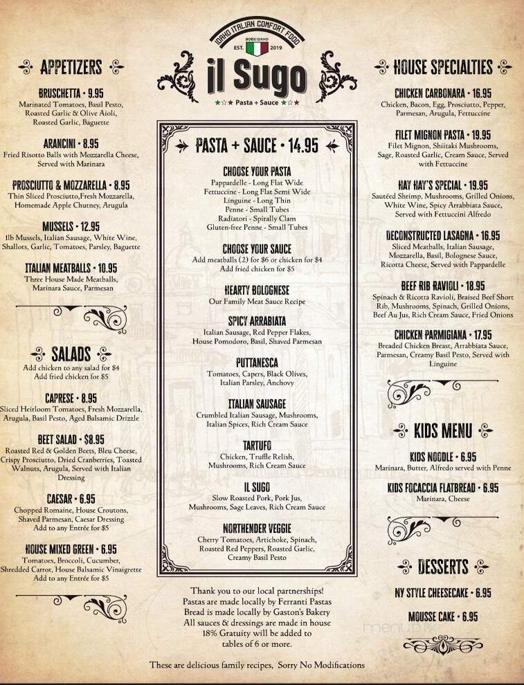 Il Sugo Italian Kitchen - Meridian, ID menu_pic