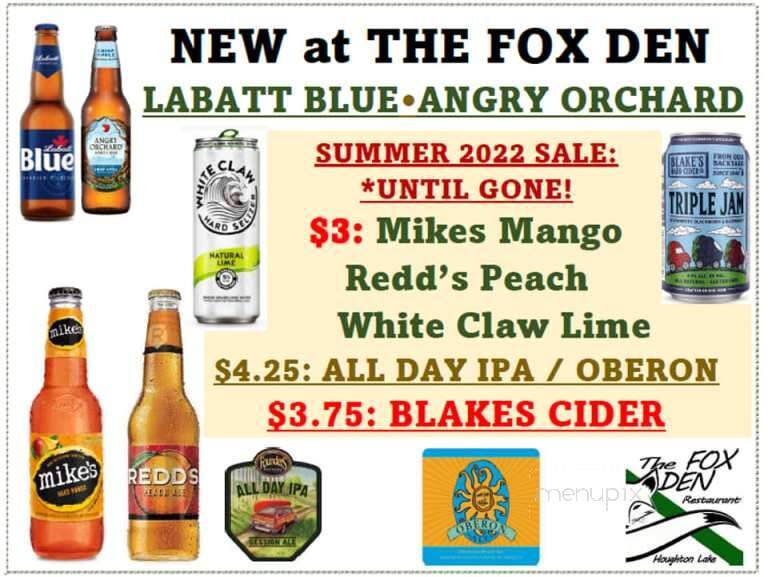 The Fox Den Restaurant - Houghton Lake, MI menu_pic