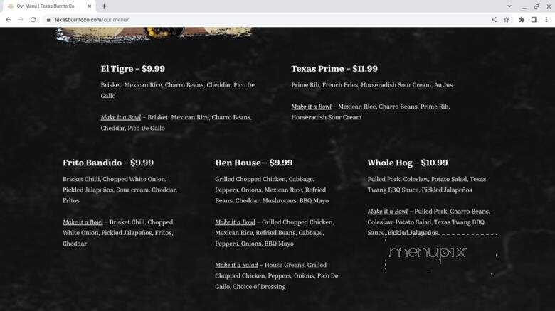 Texas Burrito Company - Tucson, AZ menu_pic