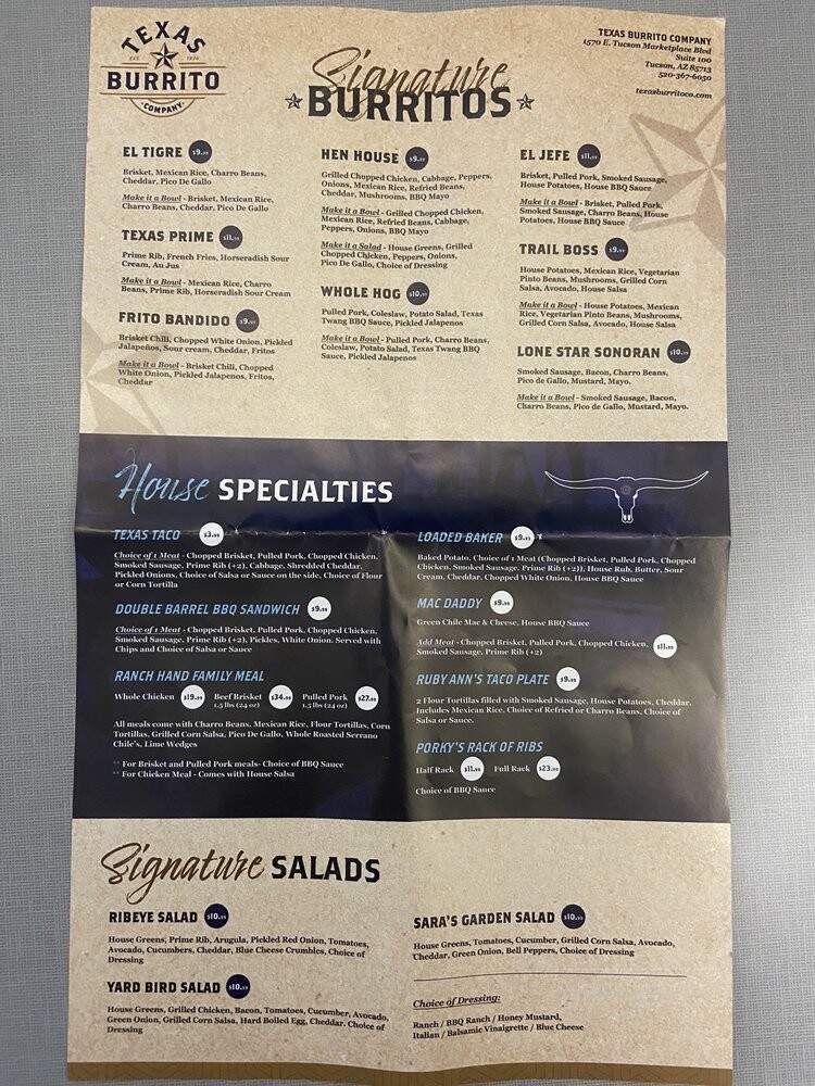 Texas Burrito Company - Tucson, AZ menu_pic