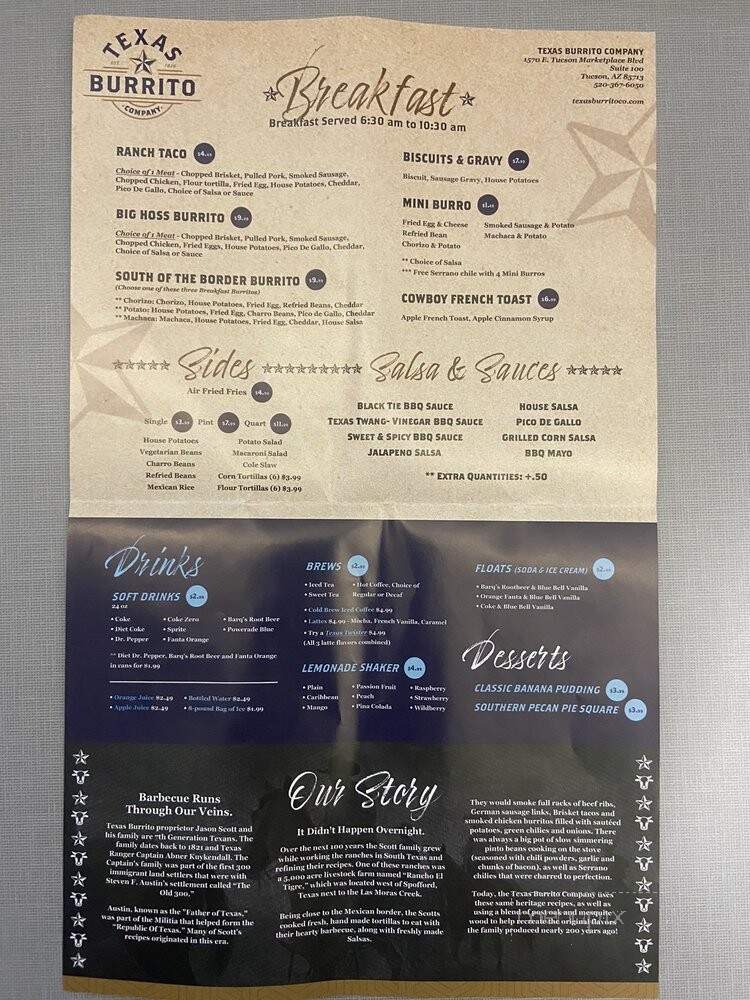 Texas Burrito Company - Tucson, AZ menu_pic
