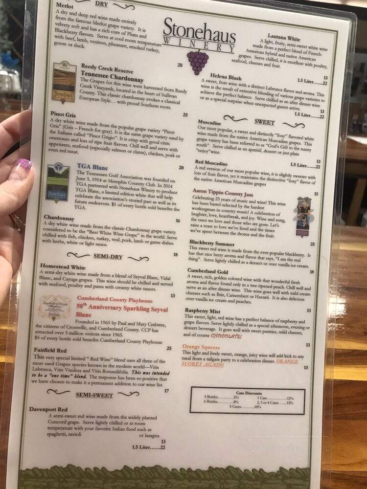 Chestnut Hill Winery - Crossville, TN menu_pic