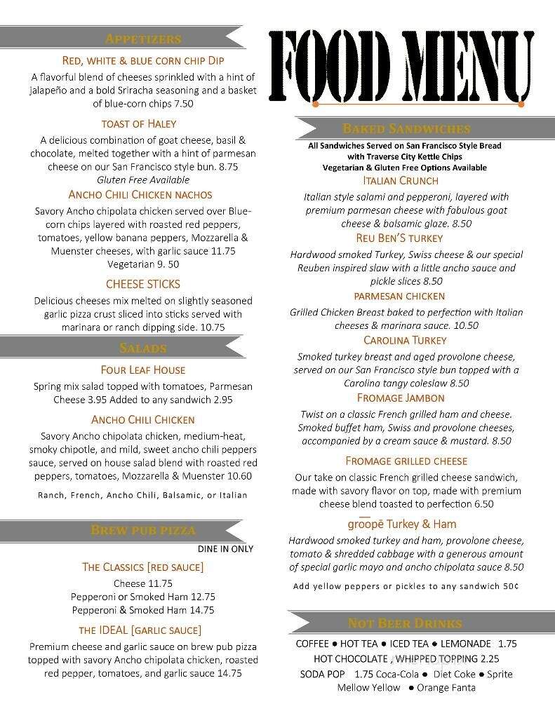 Four Leaf Brewing - Clare, MI menu_pic