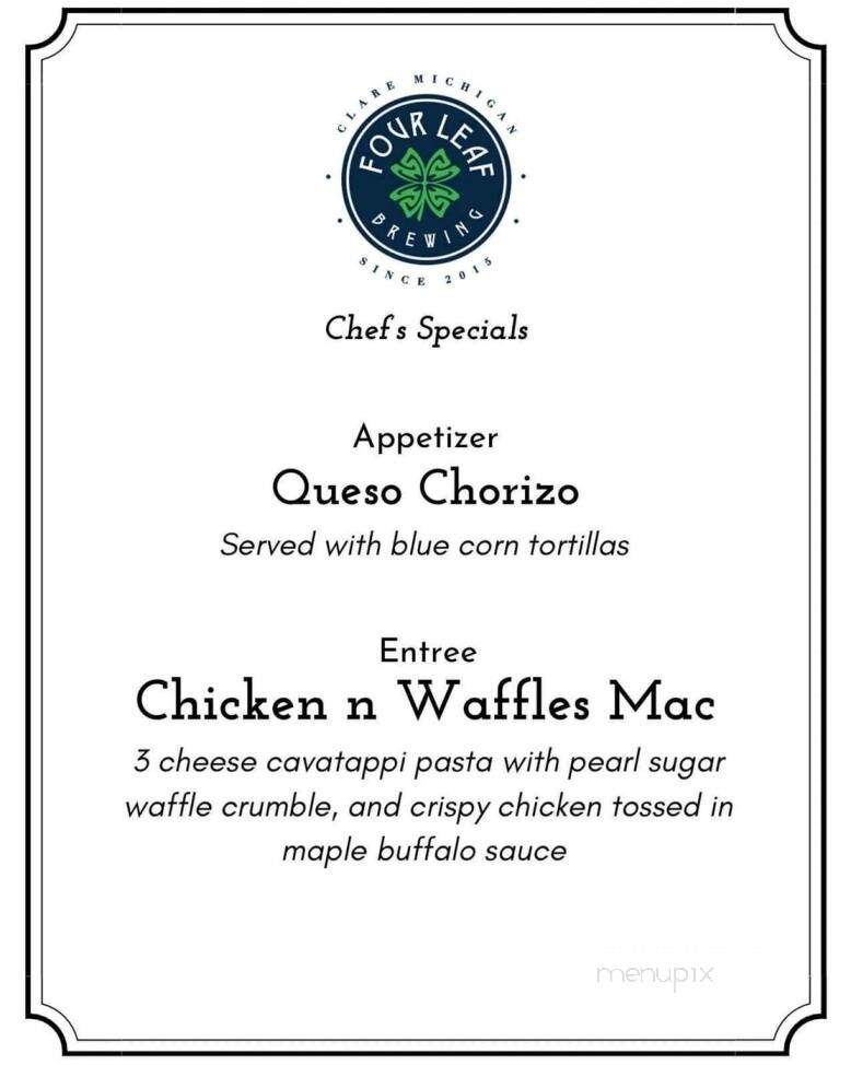 Four Leaf Brewing - Clare, MI menu_pic