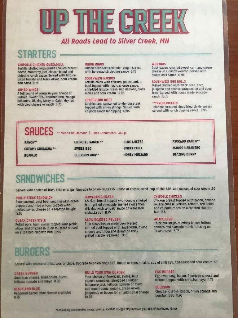 Up The Creek - Silver Creek, MN menu_pic