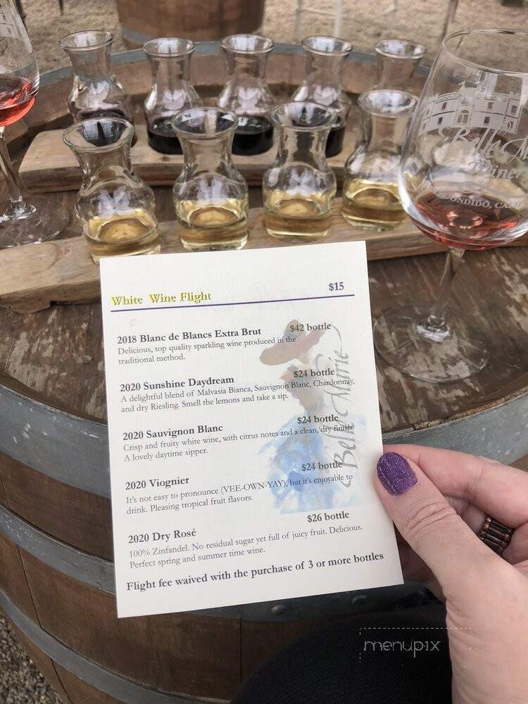 Belle Marie Winery - Escondido, CA menu_pic