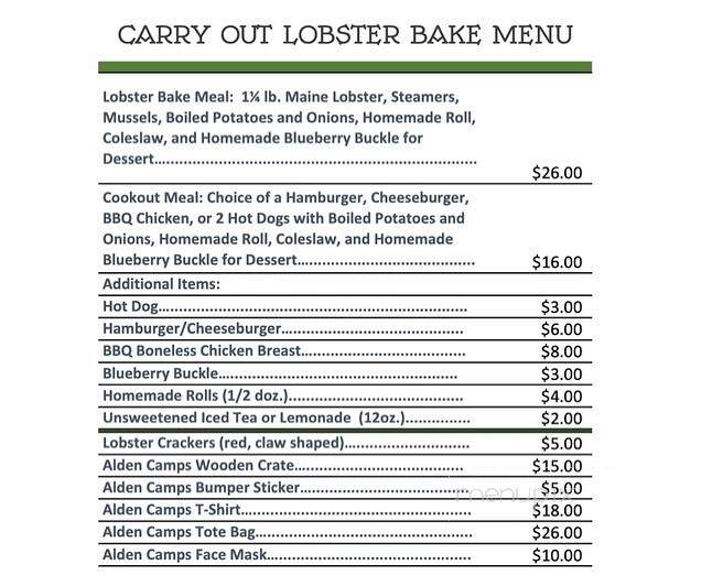 Alden Camps - Oakland, ME menu_pic