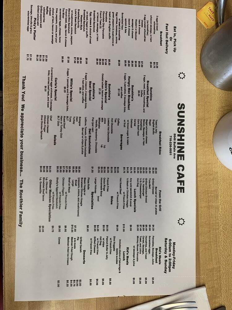 Sunshine Cafe - Buffalo, NY menu_pic