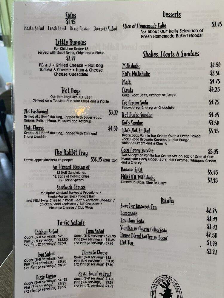 The Three Earred Rabbit - Trussville, AL menu_pic