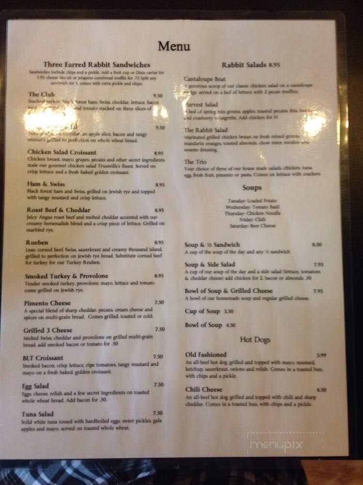 The Three Earred Rabbit - Trussville, AL menu_pic