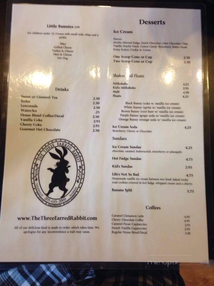 The Three Earred Rabbit - Trussville, AL menu_pic